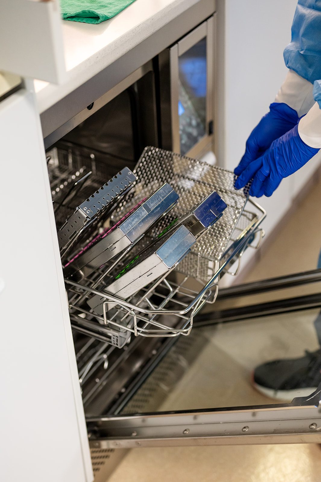 Sterilized instrument cassettes being prepared for the next patient
